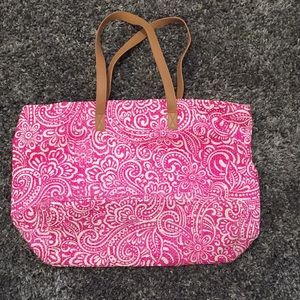 Kim Roger Pink/White 100% Paper Straw Beach Bag